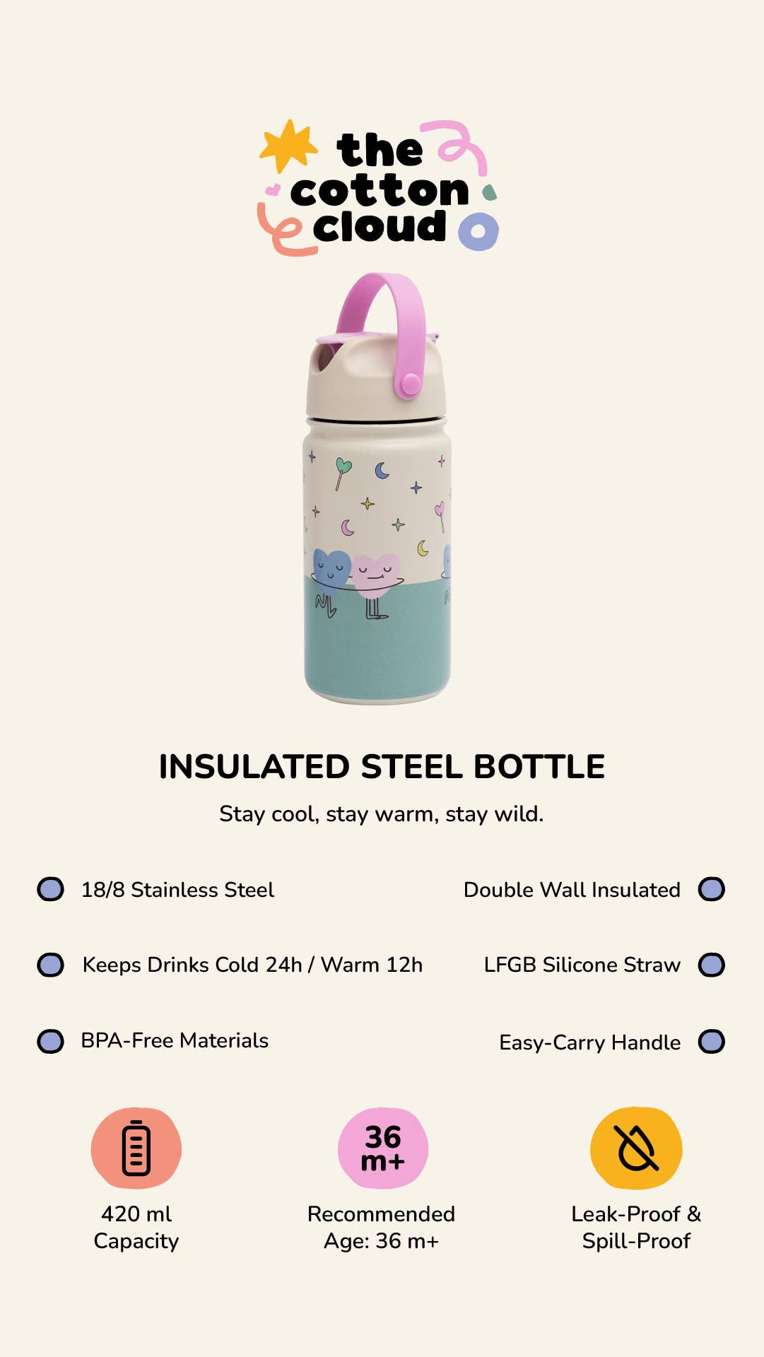 Insulated Stainless Steel Kids Bottle Rainbow